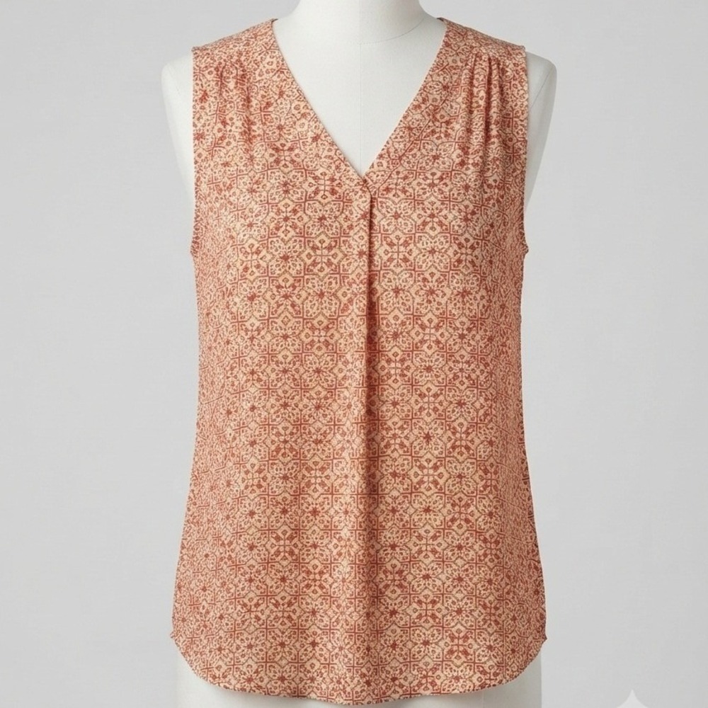 Dalia Womens Orange Red Geometric Print Sleeveless V-Neck Blouse Size M